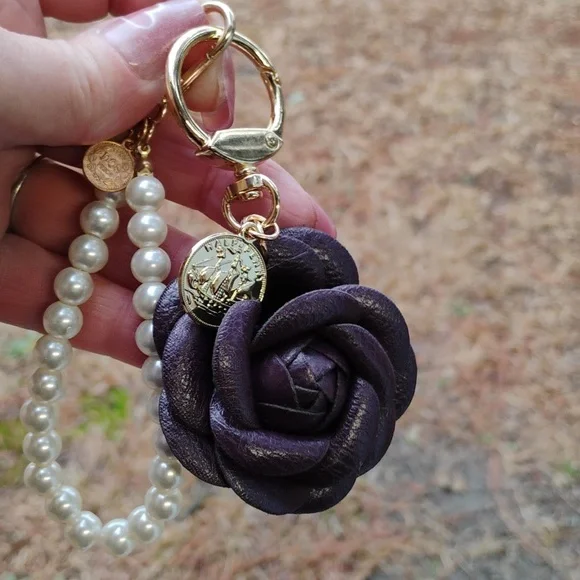 Buy It Now Faux purple rose Bag Charm Keychain - Picture 1 of 1
